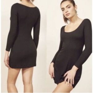 Reformation Black Long Sleeve Mini Dress